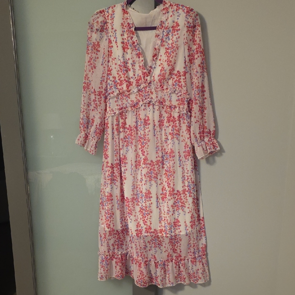 Shein Fully Lined Pink Floral Sheer Dress